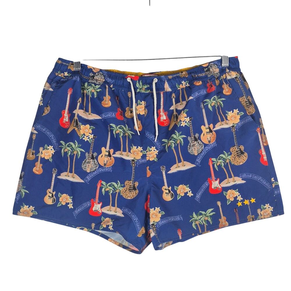 JOE BROWNS Navy Blue with Guitar/PalmTree Pattern Swim Shorts Mens Size 42-44